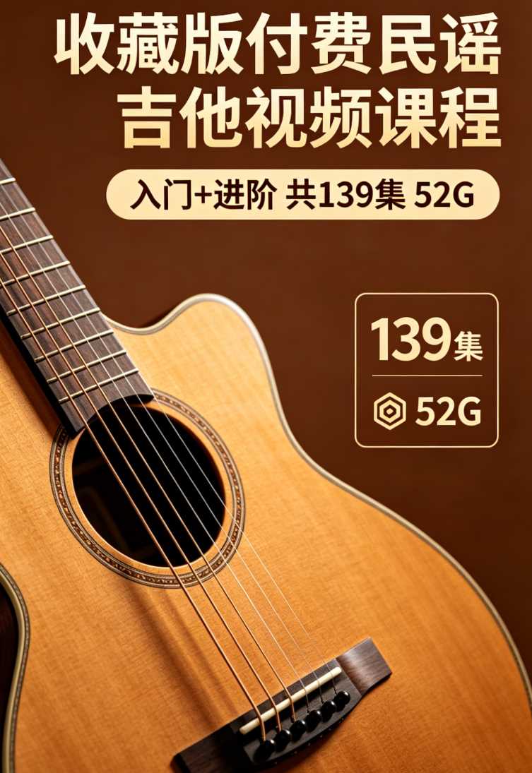 【乐器学习】收藏版付费民谣吉他（入门+进阶）共139集52G