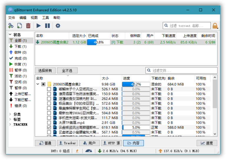 qBittorrent Enhanced Edition v5.2.1中文绿色BT下载工具便携版