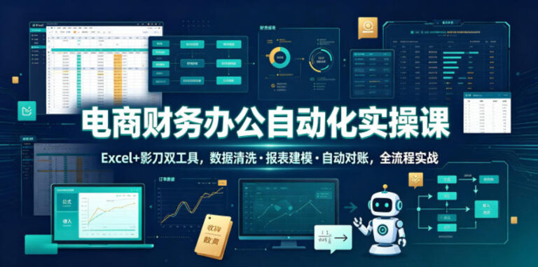 电商财务办公自动化实操课，Excel+影刀双工具，数据清洗?报表建模?自动对账，全流程实战