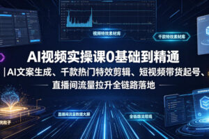 AI视频实操课0基础到精通文案生成、千款热门特效剪辑、短视频带货起号、直播间流量拉升全链路落地