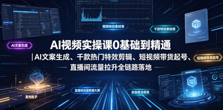 AI视频实操课0基础到精通文案生成、千款热门特效剪辑、短视频带货起号、直播间流量拉升全链路落地