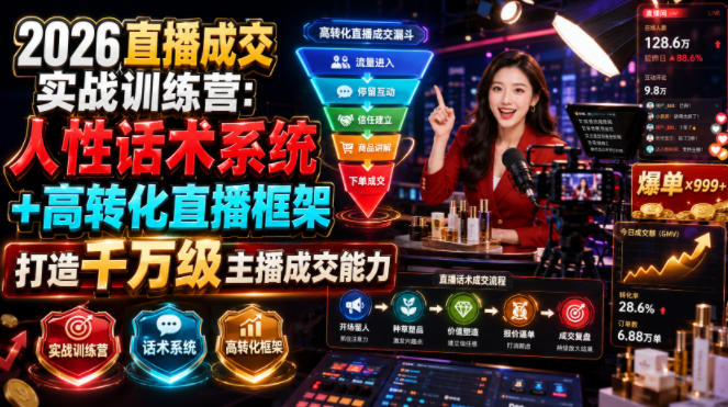 2026直播成交：人性话术系统+高转化直播框架，打造千万级主播成交能力