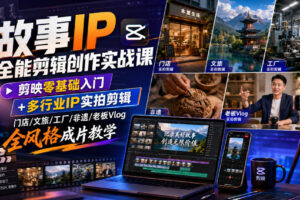 故事IP全能剪辑创作实战课 剪映零基础入门+多行业IP实拍剪辑，门店/文旅/工厂/非遗/老板Vlog全风格成片教学