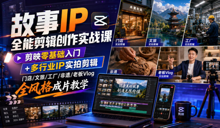 故事IP全能剪辑创作实战课 剪映零基础入门+多行业IP实拍剪辑，门店/文旅/工厂/非遗/老板Vlog全风格成片教学