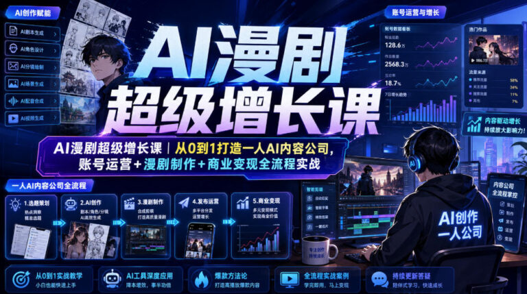 AI漫剧超级增长课从0到1打造一人AI内容公司，账号运营+漫剧制作+商业变现全流程实战