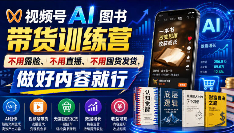 繁花视频号AI图书带货训练营，不用露脸、不用直播、不用囤货发货