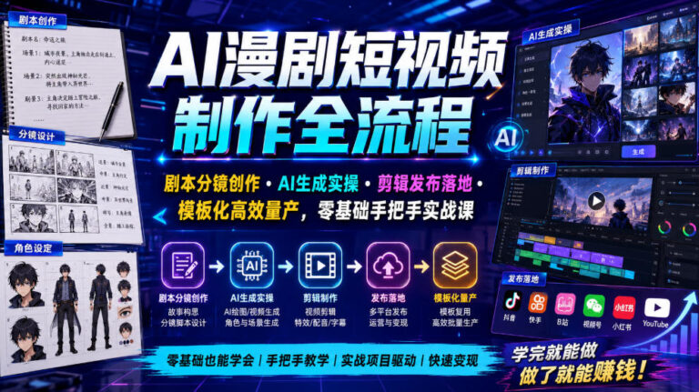 AI漫剧短视频制作实操剪辑发布落地・模板化高效量产，零基础手把手实战课